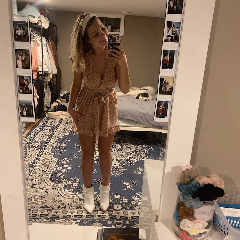 Pink and white boho romper